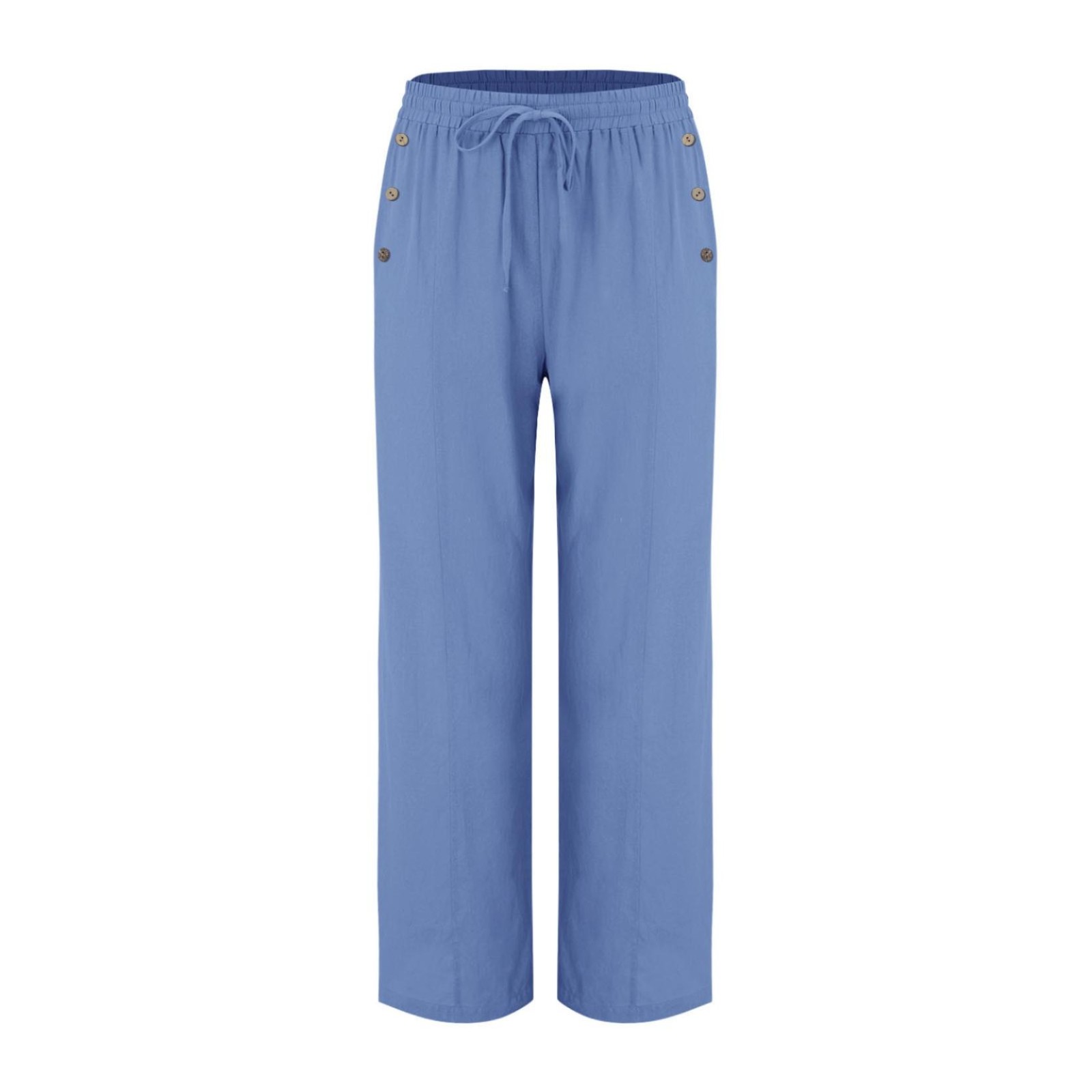 thumbnail image 4 of Pantalones informales de lino para mujer con pierna ancha: cintura alta, cordón, bolsillos, estampado de elefantes, poliéster-spandex transpirable, tallas S-XXXL., 4 of 4
